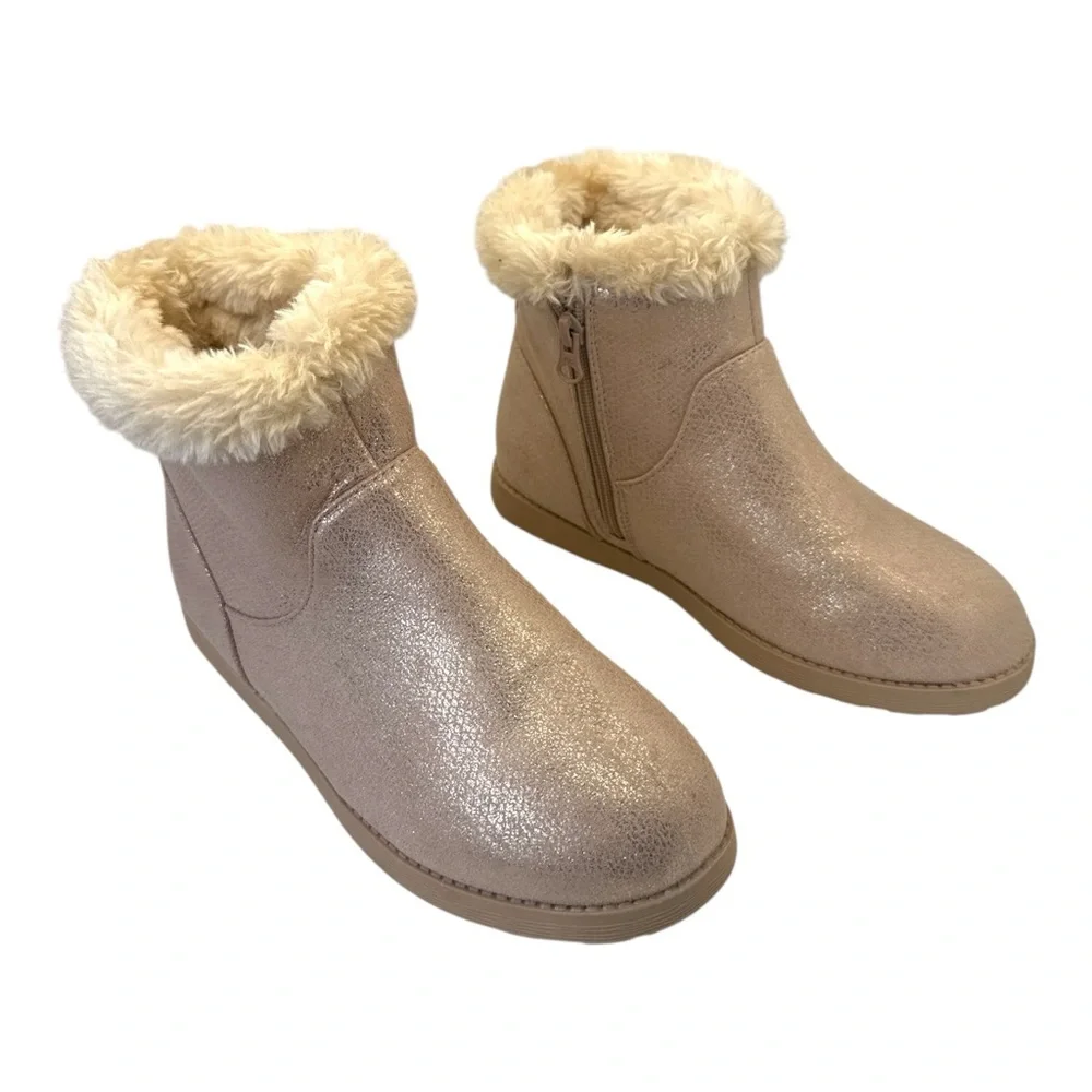 Cat & Jack Girls' Georgeina Faux Suede Shimmer Shearling Style Boots Rose Gold 5